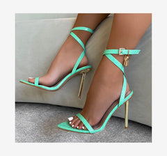 Trendy Summer Stiletto Heels Open-Toed Sandals for Pretty Girls High Heel Waterproof Rubber Insole Buckle Strap Romanas Sexy